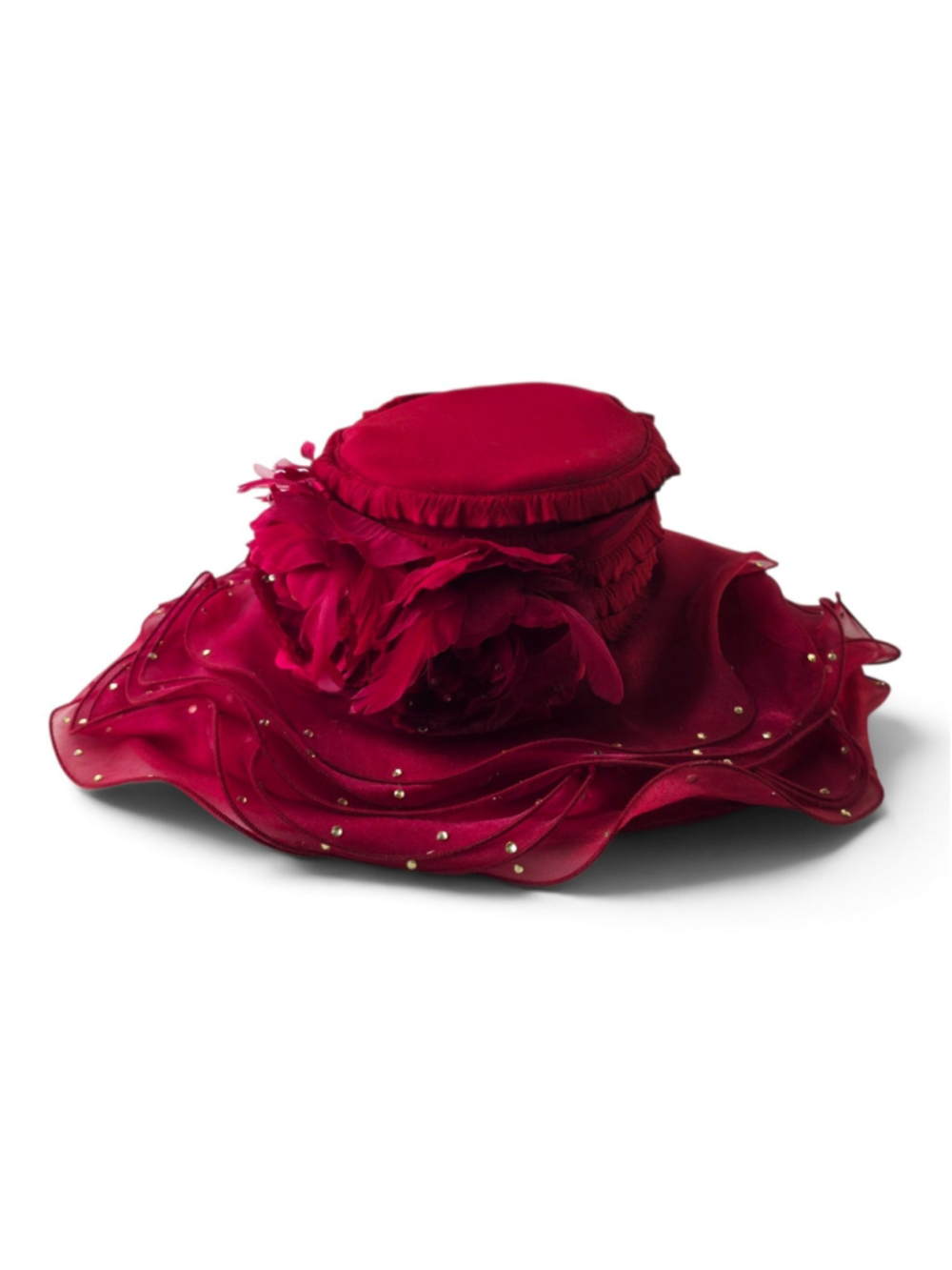 ML Studio Women's Wide Brim Ruffle Fascinator Kentucky Derby Church Hat Red...